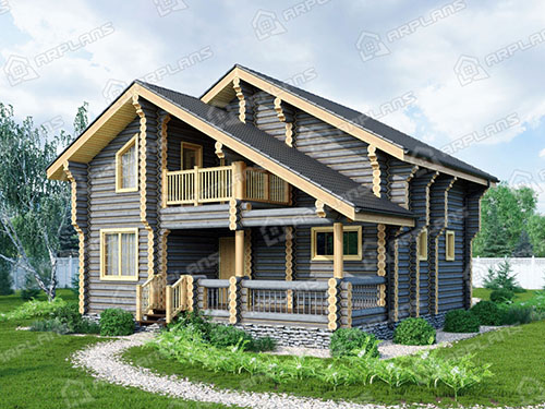 Готовый проект деревянного дома из бревна 9 на 9 м с сауной