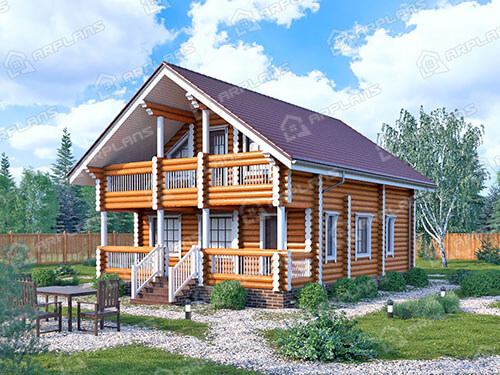 Проект деревянного дома из бревна 8 на 9 м с мансардой