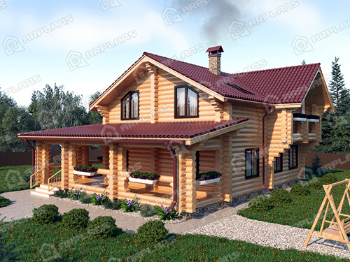 Готовый проект деревянного дома из бревна 12 на 13 м с 3 спальнями
