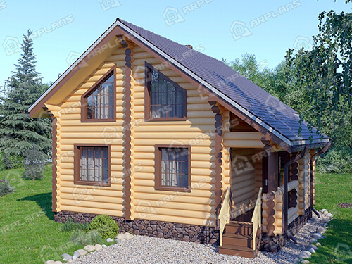 Готовый проект деревянного дома из бревна 8 на 9 м с 3 спальнями и мансардой