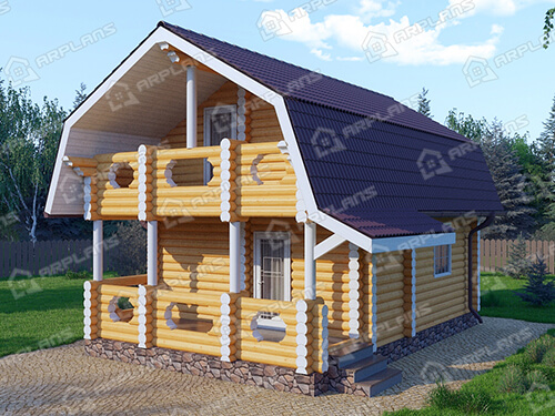 Готовый проект деревянного дома из бревна 5 на 8 м с балконом