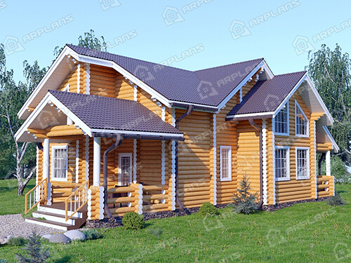 Готовый проект деревянного дома из бревна 10 на 13 м с 3 спальнями 