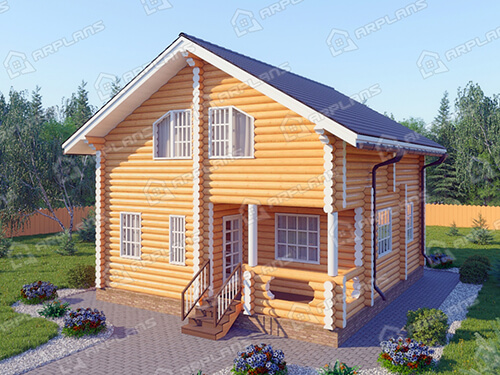 Готовый проект деревянного дома из бревна 8 на 9 м с 3 спальнями