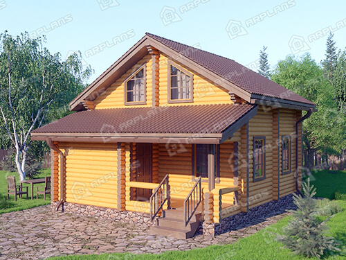 Готовый проект деревянного дома из бревна 7 на 8 м с 3 спальнями