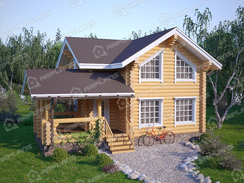 Готовый проект деревянного дома из бревна 8 на 10 м с террасой.