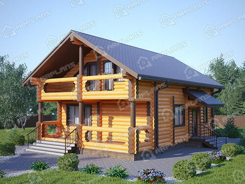 Готовый проект деревянного дома из бревна 8 на 12 м с 3 спальнями