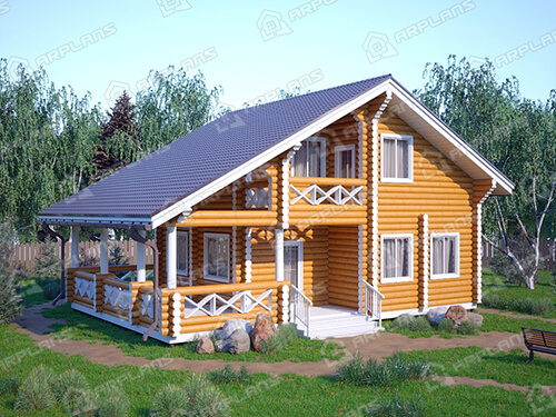 Готовый проект деревянного дома из бревна 7 на 11 м с 3 спальнями