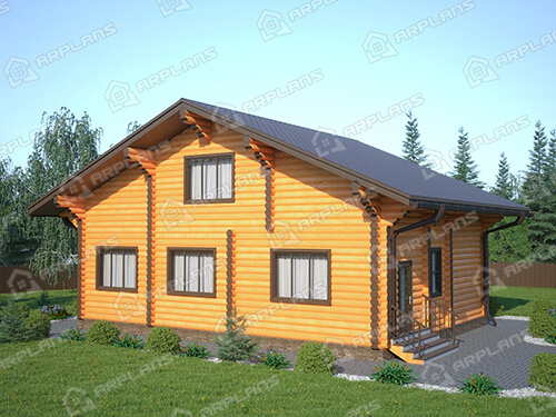 Готовый проект деревянного дома из бревна 9 на 12 м с 3 спальнями