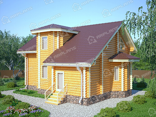 Готовый проект деревянного дома из бревна 8 на 11 м с 3 спальнями