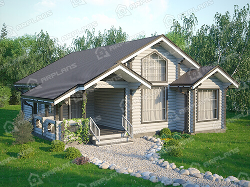 Проект одноэтажного деревянного дома из бревна 12 на 14 м с 3 спальнями
