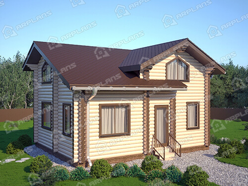 Готовый проект деревянного дома из бревна 7 на 9 м с 3 спальнями.