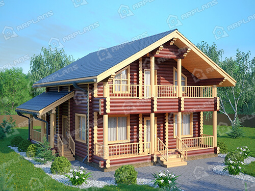 Готовый проект деревянного дома из бревна 8 на 9 м с 3 спальнями