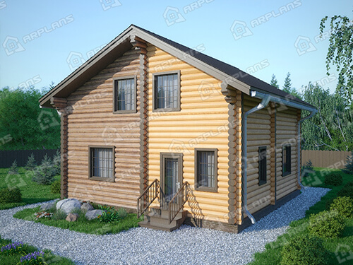 Готовый проект деревянного дома из бревна 9 на 9 м с 3 спальнями