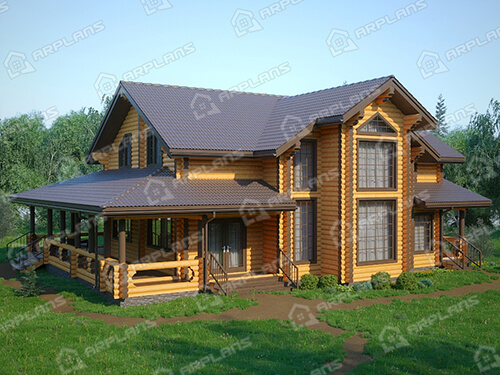 Готовый проект деревянного дома из бревна 14 на 15 м с мансардой