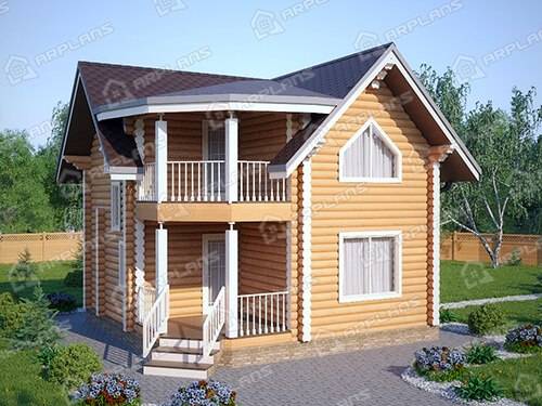Готовый проект деревянного дома из бревна 7 на 7 м сауной