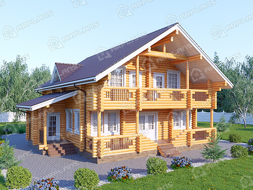 Готовый проект деревянного дома из бревна 12 на 14 м с 3 спальнями