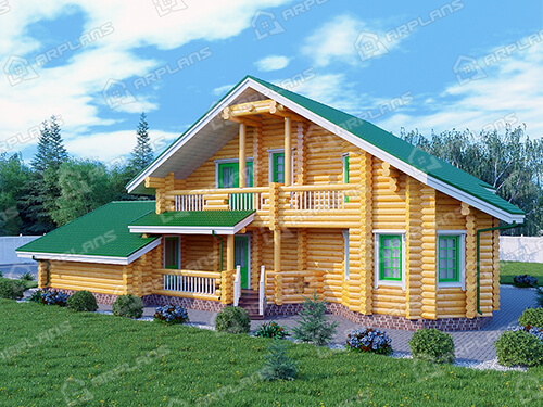Проект деревянного дома из бревна 10 на 17 м с гаражом на 2 машины