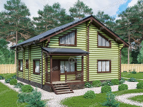 Проект деревянного дома из бревна 10 на 10 м с террасой
