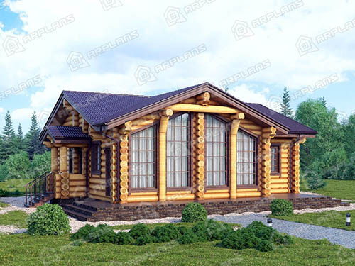Готовый проект деревянного дома из бревна 11 на 12 м с 3 спальнями