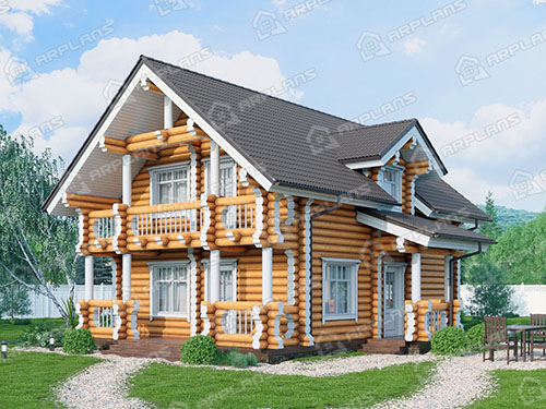 Готовый проект деревянного дома из бревна 7 на 9 м с 3 спальнями 