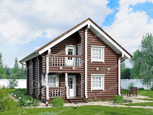 Проект деревянного дома из бревна 7 на 8 м с террасой