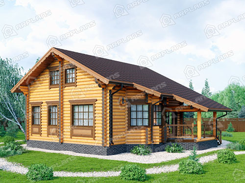 Готовый проект деревянного дома из бревна 9 на 11 м с 3 спальнями