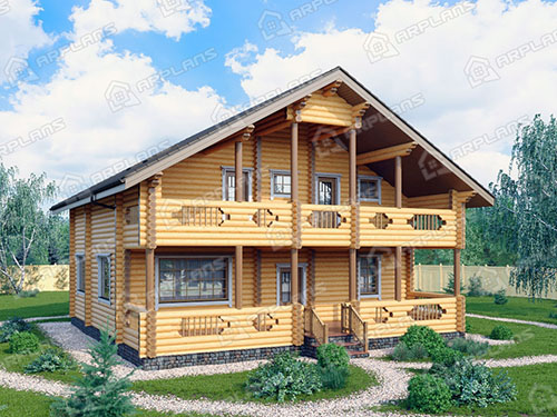 Готовый проект деревянного дома из бревна 11 на 11 м с мансардой