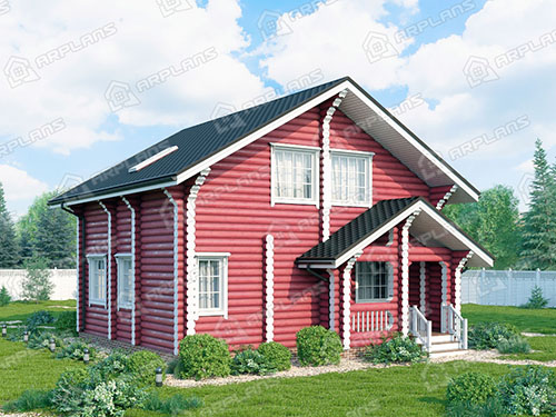 Проект деревянного дома из бревна 9 на 9 м с 3 спальнями