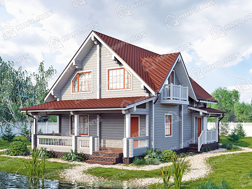 Проект деревянного дома из бруса 8 на 10 м с 3 спальнями