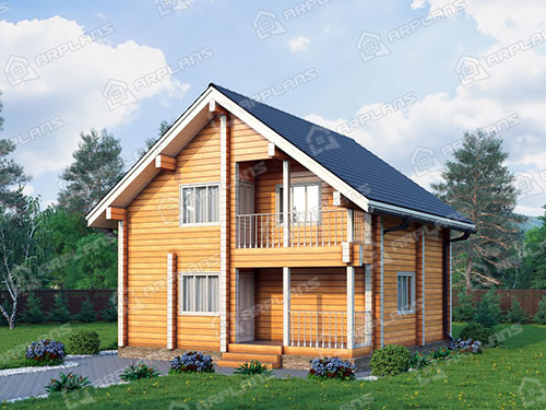 Проект деревянного дома из бруса 8 на 8 с 3 спальнями и мансардой