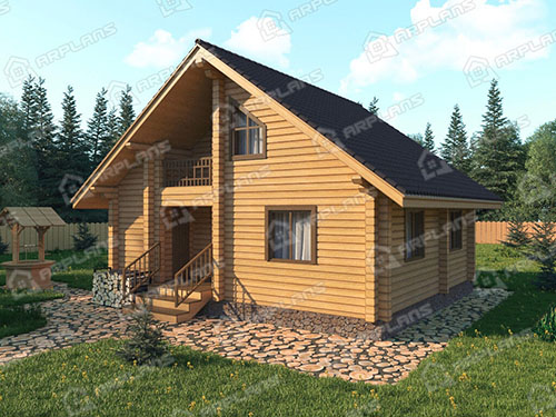 Проект деревянного дома из бруса 7 на 8 м с сауной и террасой