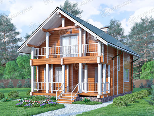 Проект деревянного дома из бруса 7 на 9 м с 3 спальнями и сауной