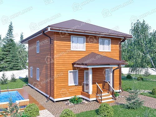 Проект деревянного дома из бруса 8 на 10 м с террасой
