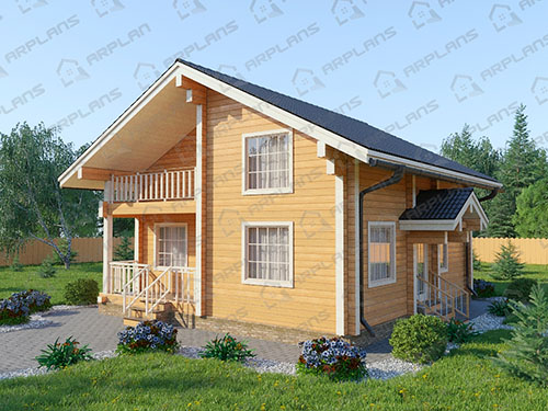 Готовый проект деревянного дома из бруса 9 на 9 м с 3 спальнями