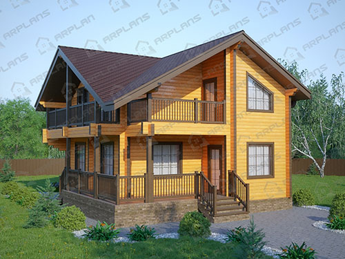 Готовый проект деревянного дома из бруса 7 на 9 м с 3 спальнями