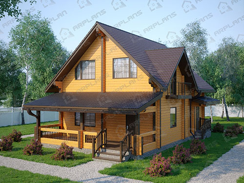 Готовый проект деревянного дома из бруса 8 на 10 м с 3 спальнями