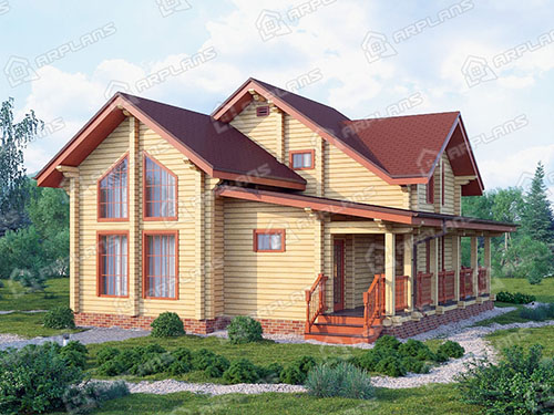 Готовый проект деревянного дома из бруса 10 на 10 м с 3 спальнями