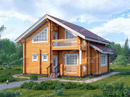 Готовый проект деревянного дома из бруса 9 на 9 м с мансардой и балконом