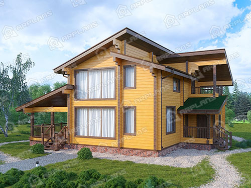 Готовый проект деревянного дома из бруса 10 на 13 м с 3 спальнями