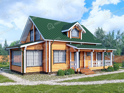 Готовый проект деревянного дома из бруса 7 на 13 м с 3 спальнями и террасой