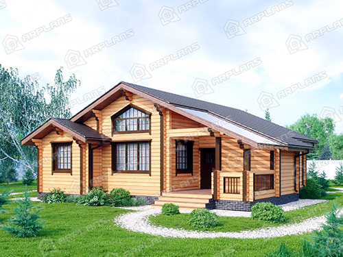 Готовый проект одноэтажного деревянного дома из бруса 12 на 13 м с 3 спальнями