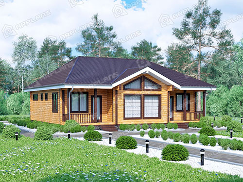 Готовый проект деревянного дома из бруса размером 13 на 13 м с 3 спальнями и сауной.