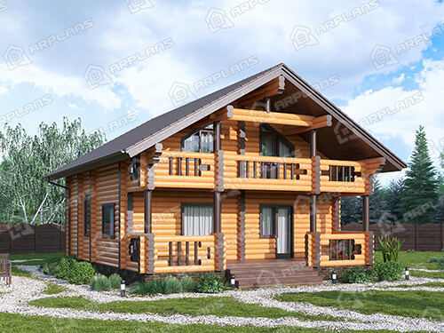 Готовый проект деревянного дома из бревна 9 на 10 м с 3 спальнями