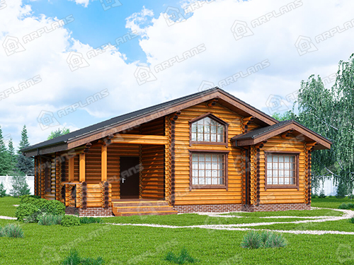 Готовый проект деревянного дома из бревна 10 на 11 с террасой