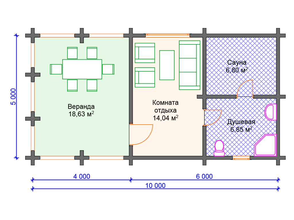 Проекты бань 100 кв м Готовый проект деревянной бани 5 на 6 м