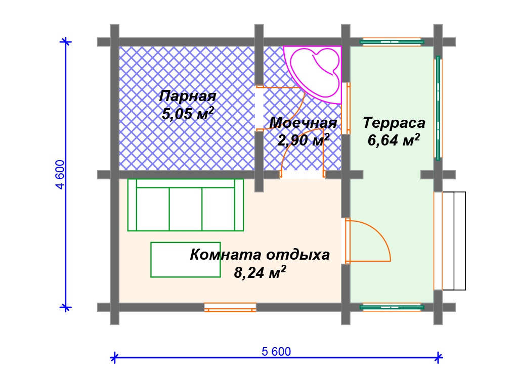 Готовый проект бани 4 на 4