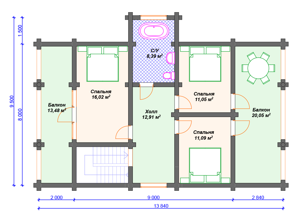 Готовый проект дома из газобетона с мансардой, 3 спальнями и гаражом Floor plans